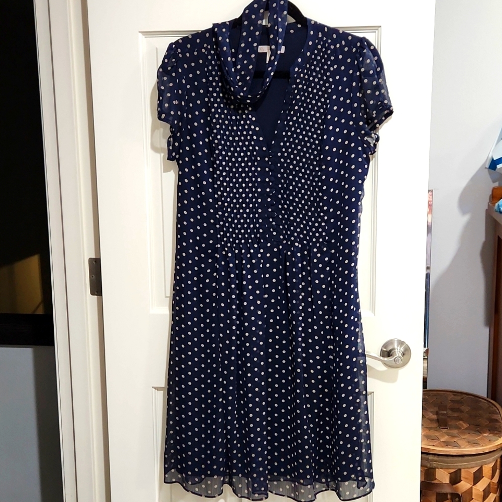 Blue polka-dot flowy dress